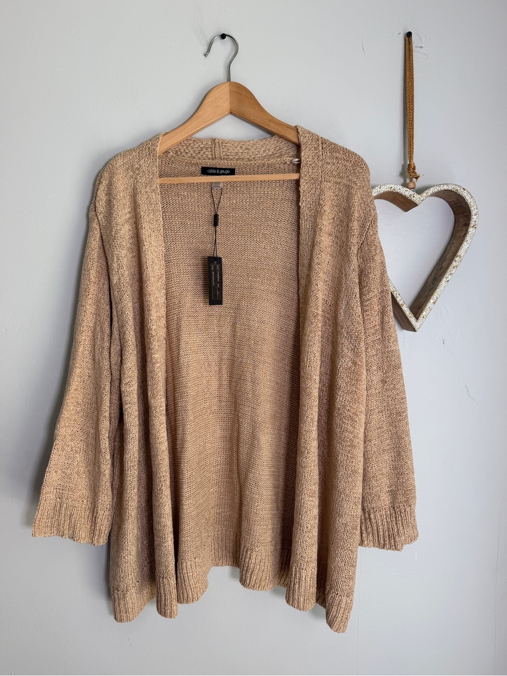 Cable & Gauge Open Front Cardigan Drop Shoulder Sweater Beige Escape Plus Sz 2X